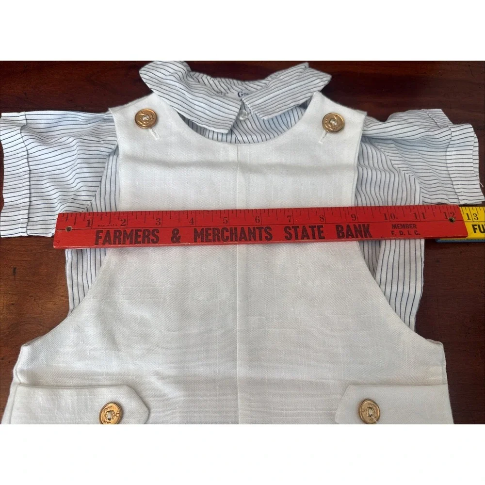 Good Lad Boys White Linen Jon Jon Romper Striped Shirt 2 Piece Set 2T-4T Vintage